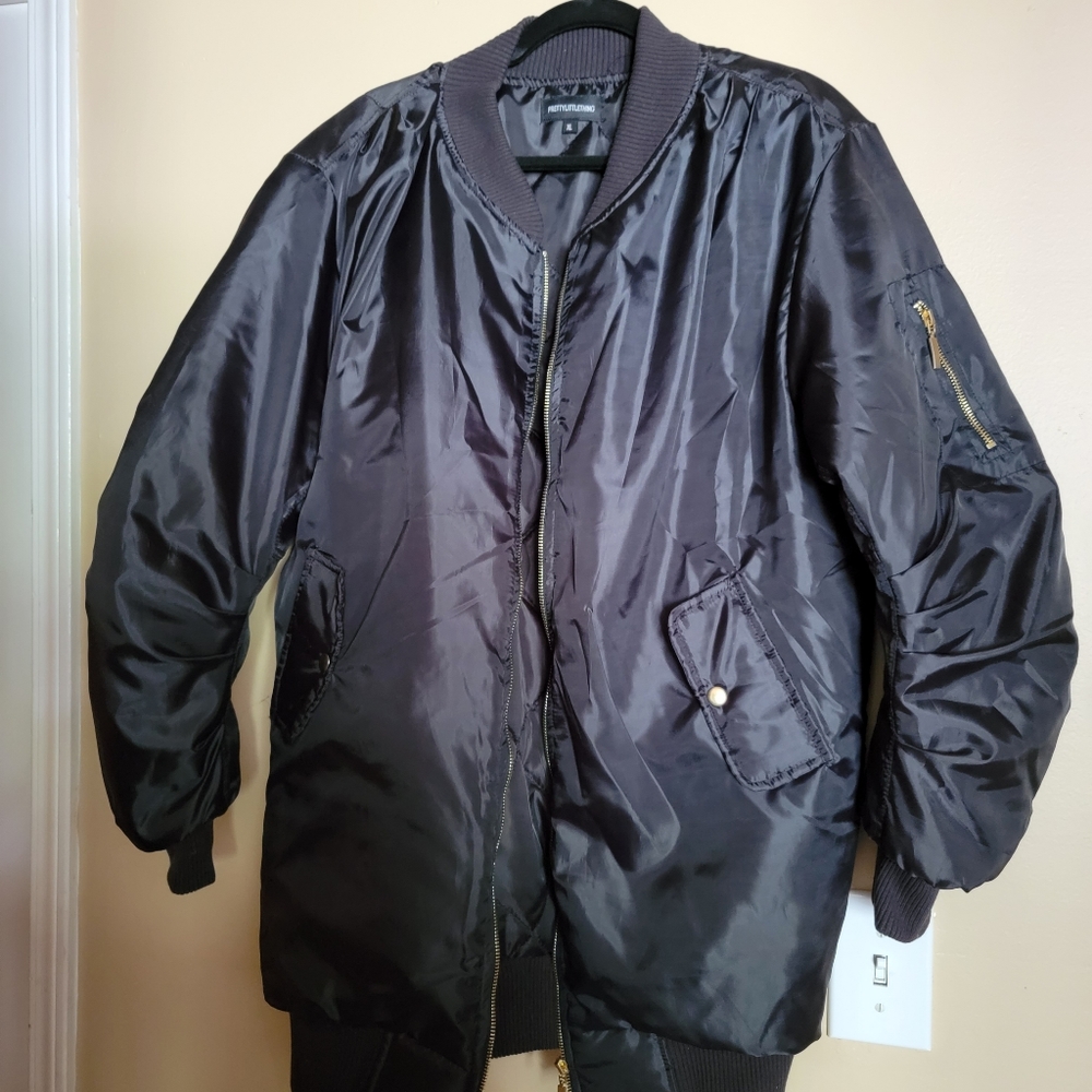 Pretty Little Thing Black Long Puffy Bomber Jacket